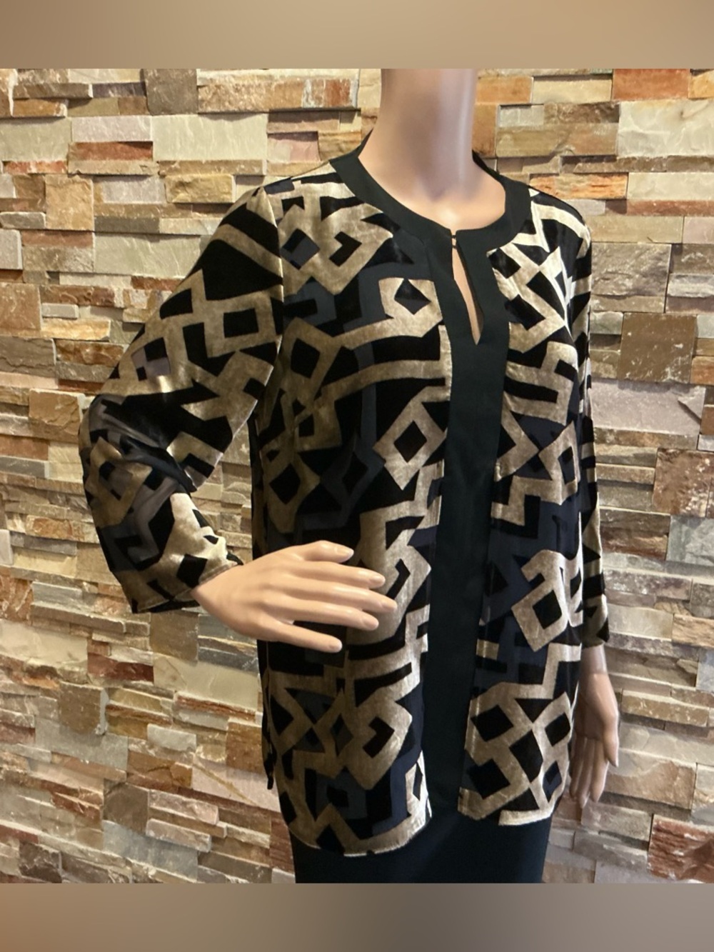 Etro Deco Silk Velvet Devore Top in Gold and Black - Picture 2 of 9
